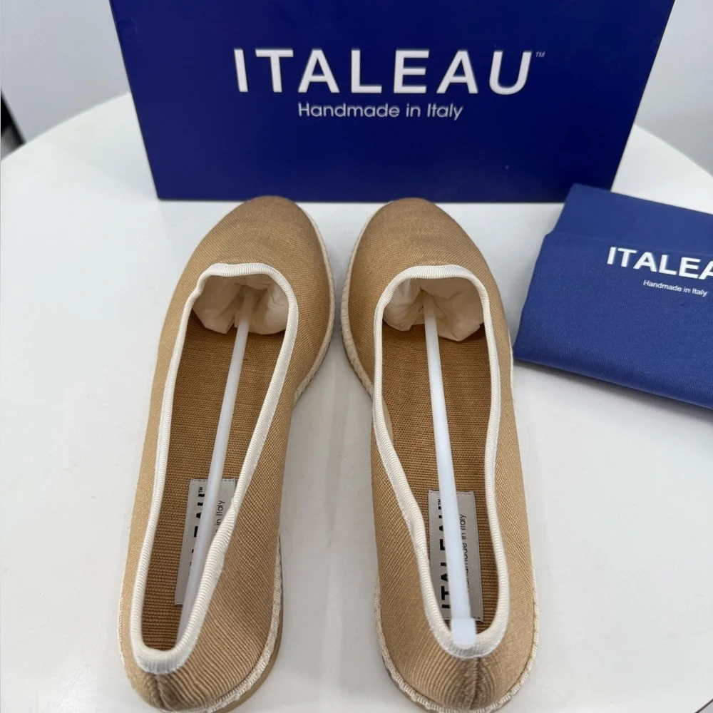 Italeau Beige Slip-On Flats with White Trim